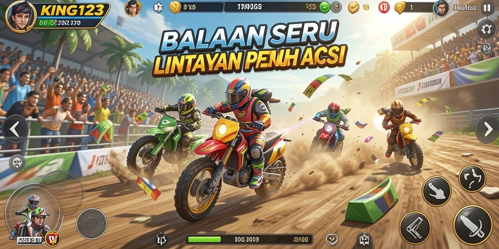 Tampilan gameplay balapan seru di KING123 dengan mobil cepat.