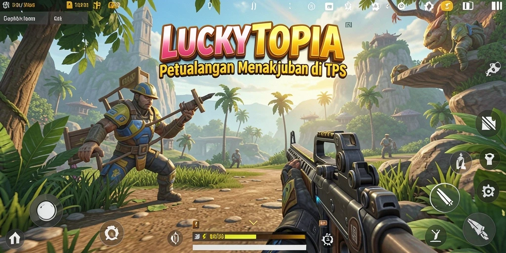 Tangkapan layar gameplay LUCKYTOPIA yang penuh aksi.