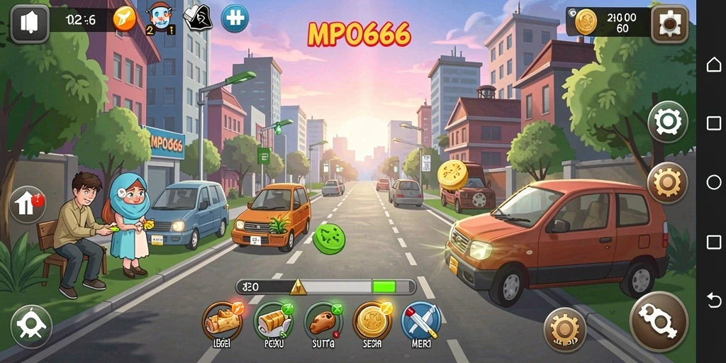 Tampilan gameplay seru di MPO666 dengan karakter unik dan auto-collect.